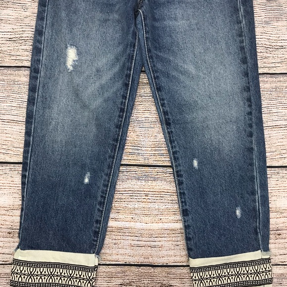 BlankNYC Embroidered High Rise Tapered Distressed Ankle Jeans Blue Denim Sz 24 - Picture 9 of 16